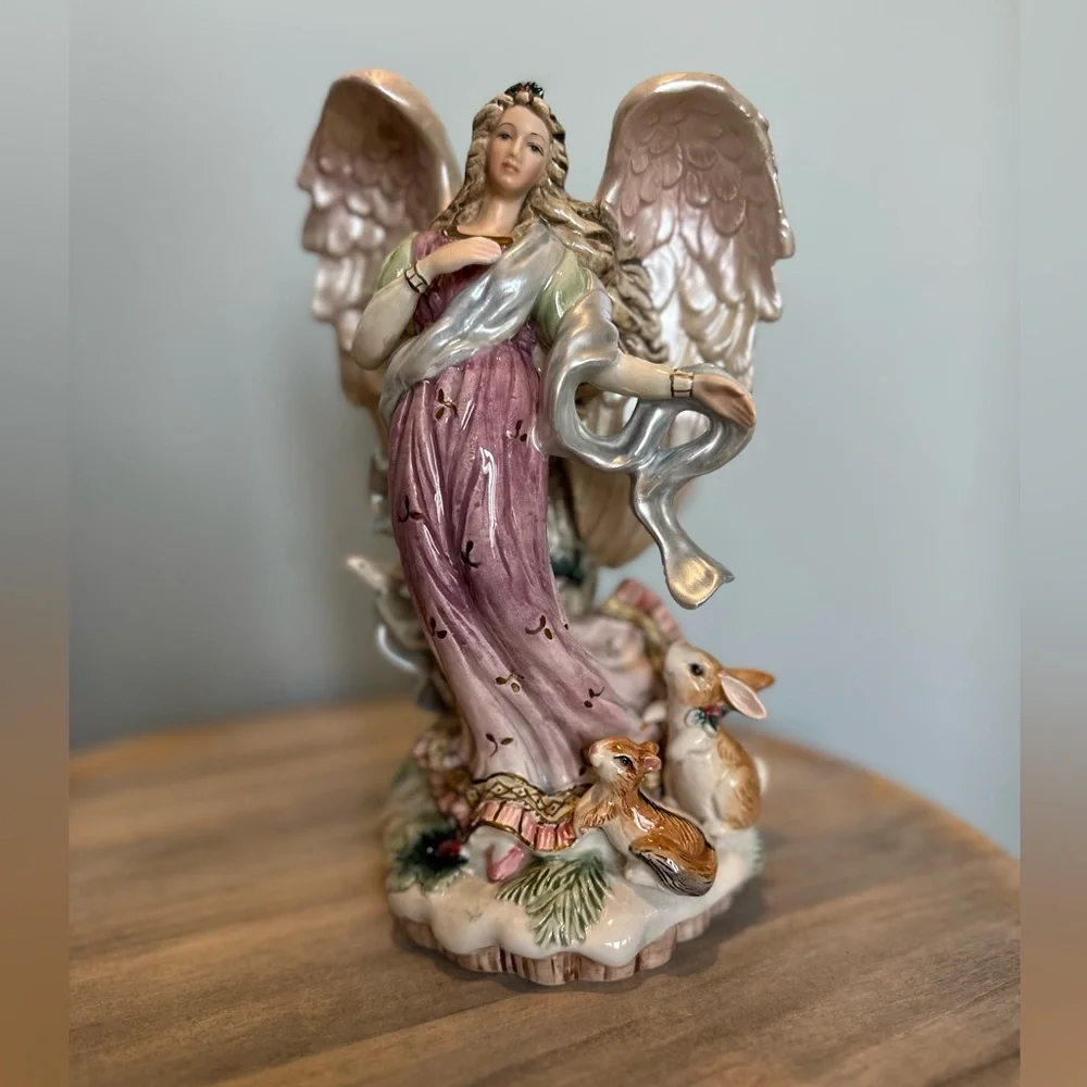 Fitz and Floyd Peaceable Kingdom Angel Holiday woodland animals candle holder